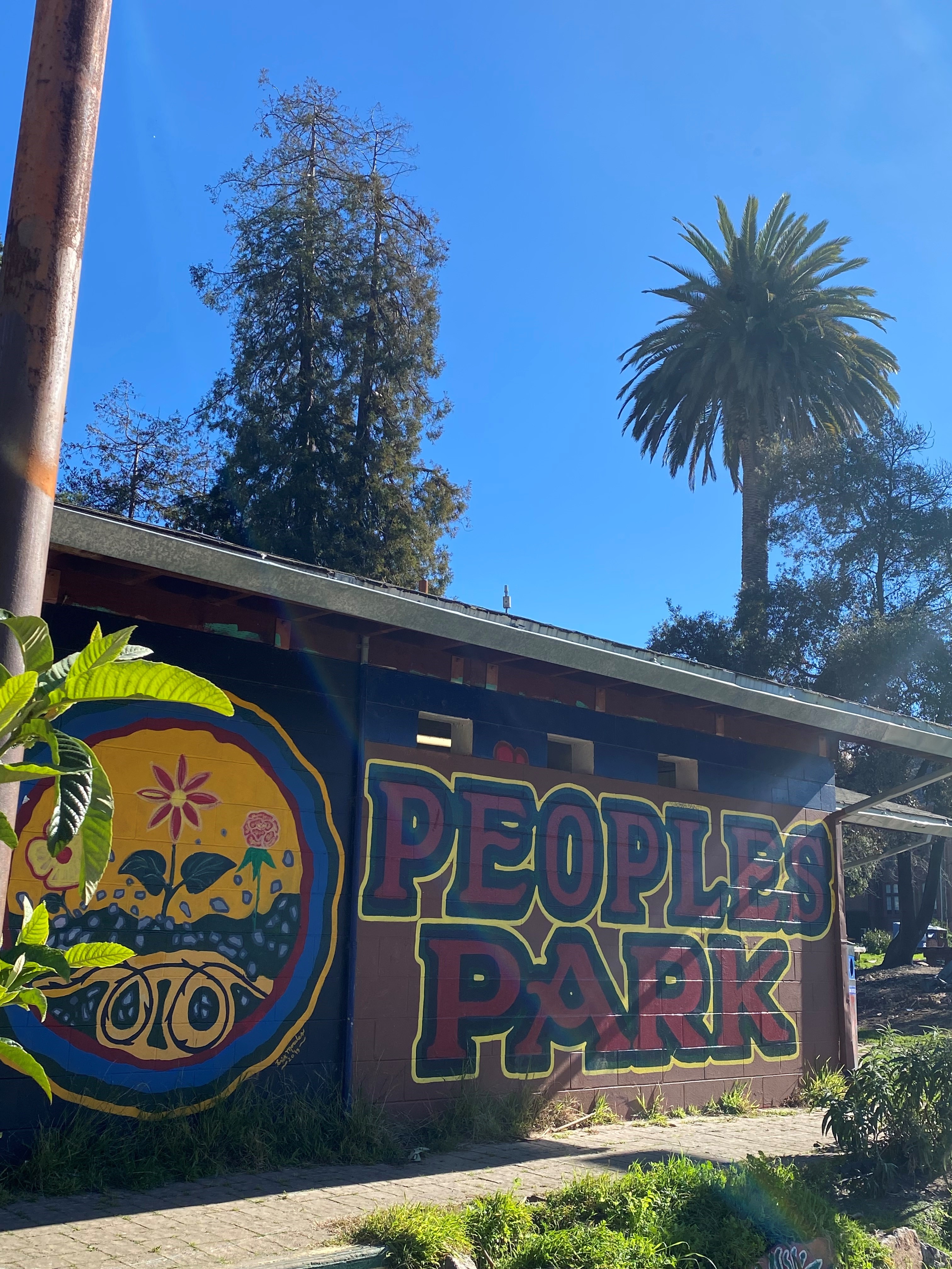 Painted wall that says People's Park, at People's Park, Berkeley